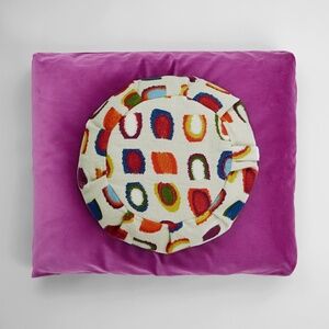 MEDITATION CUSHION SET-ZAFU & ZABUTON MADE BY SATYA-NATURAL/ MULTI EMBROIDERY